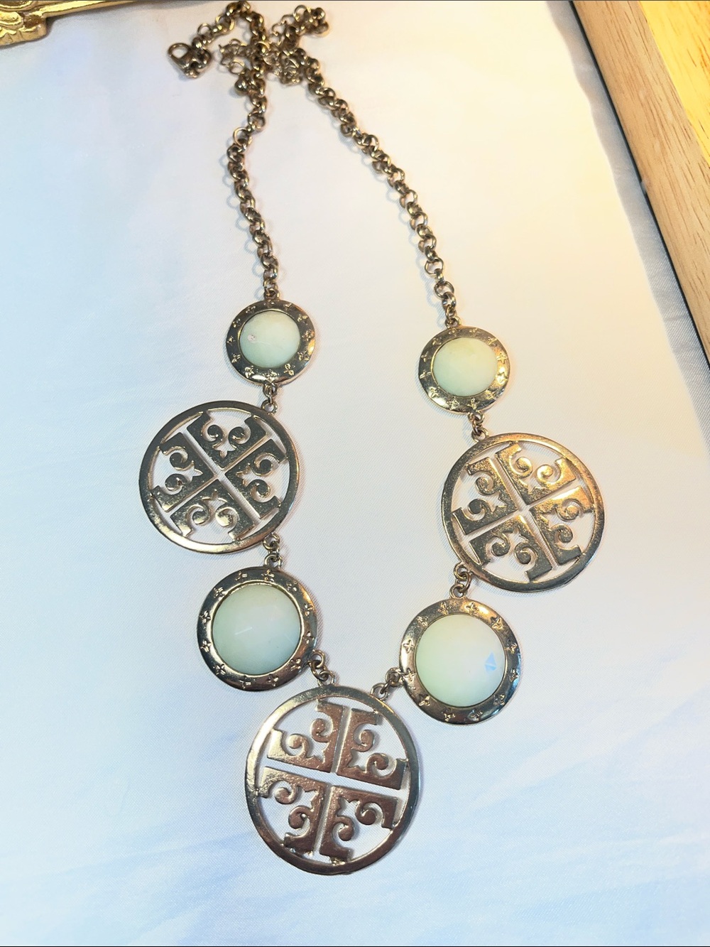 Gold-Tone Light Green Statement Necklace - Designer Style